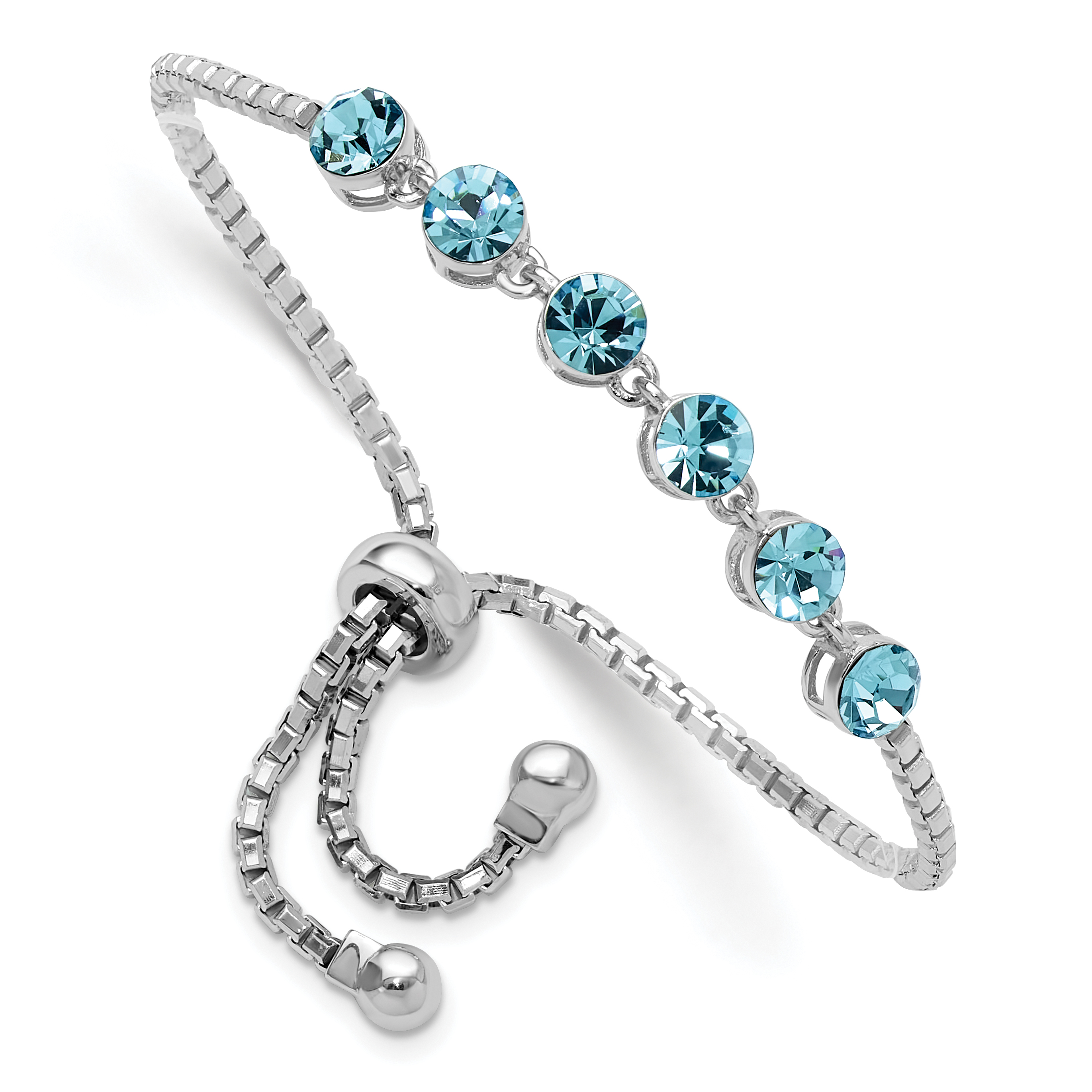 Sterling Silver Rhodium-plated Blue Crystal Adjustable Bracelet (QG4771)