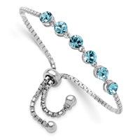 Sterling Silver Rhodium-plated Blue Crystal Adjustable Bracelet view 1