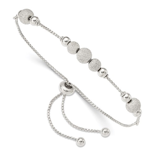 Sterling Silver Polished and Lasered Beads Adjustable Bolo Bracelet