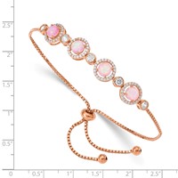 Sterling Silver Rose Gold-plated Lab-Created Pink Opal and CZ Halo Adjustable Bolo Bracelet view 2