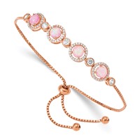 Sterling Silver Rose Gold-plated Lab-Created Pink Opal and CZ Halo Adjustable Bolo Bracelet view 1