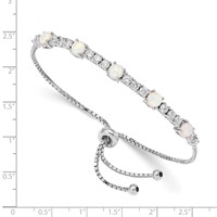 Sterling Silver Rhodium-plated Lab-Created Opal and CZ Adjustable Bolo Bracelet view 2