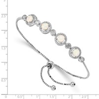 Sterling Silver Rhodium-plated Lab-Created Opal and CZ Halo Adjustable Bolo Bracelet view 2