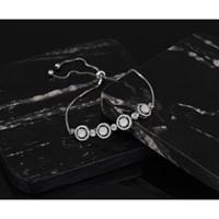 Sterling Silver Rhodium-plated Lab-Created Opal and CZ Halo Adjustable Bolo Bracelet view 4
