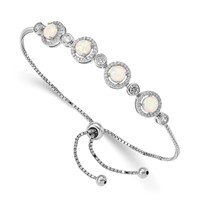 Sterling Silver Rhodium-plated Lab-Created Opal and CZ Halo Adjustable Bolo Bracelet view 1