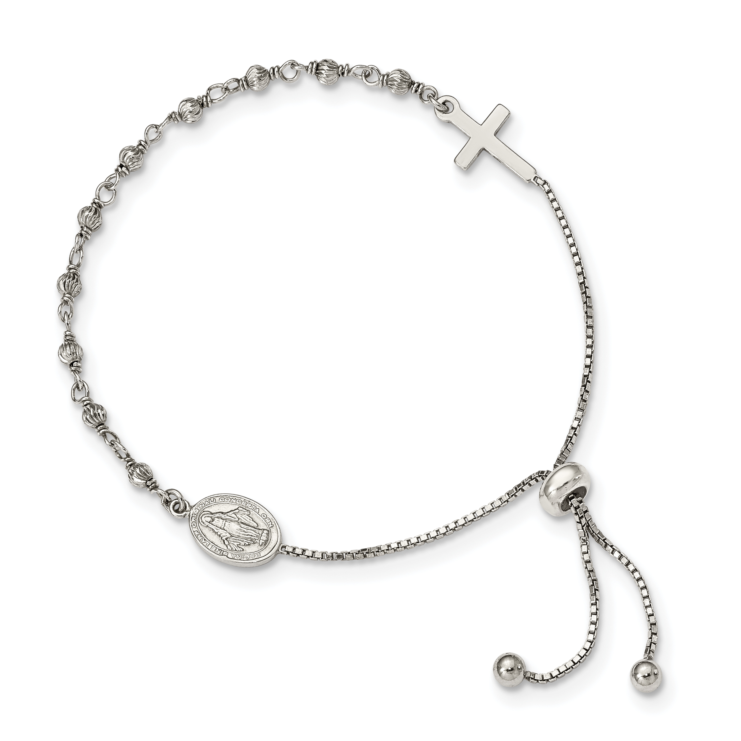 Sterling Silver Miraculous Medal Adjustable Bracelet (QG4778)