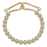 Sterling Silver Gold-tone CZ Halo Adjustable Bolo Bracelet view 3