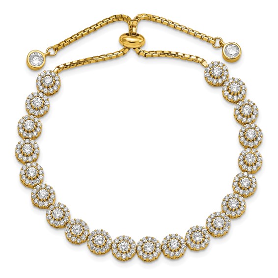 Sterling Silver Gold-tone CZ Halo Adjustable Bracelet