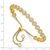 Sterling Silver Gold-tone CZ Halo Adjustable Bolo Bracelet view 2