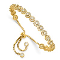 Sterling Silver Gold-tone CZ Halo Adjustable Bolo Bracelet view 1