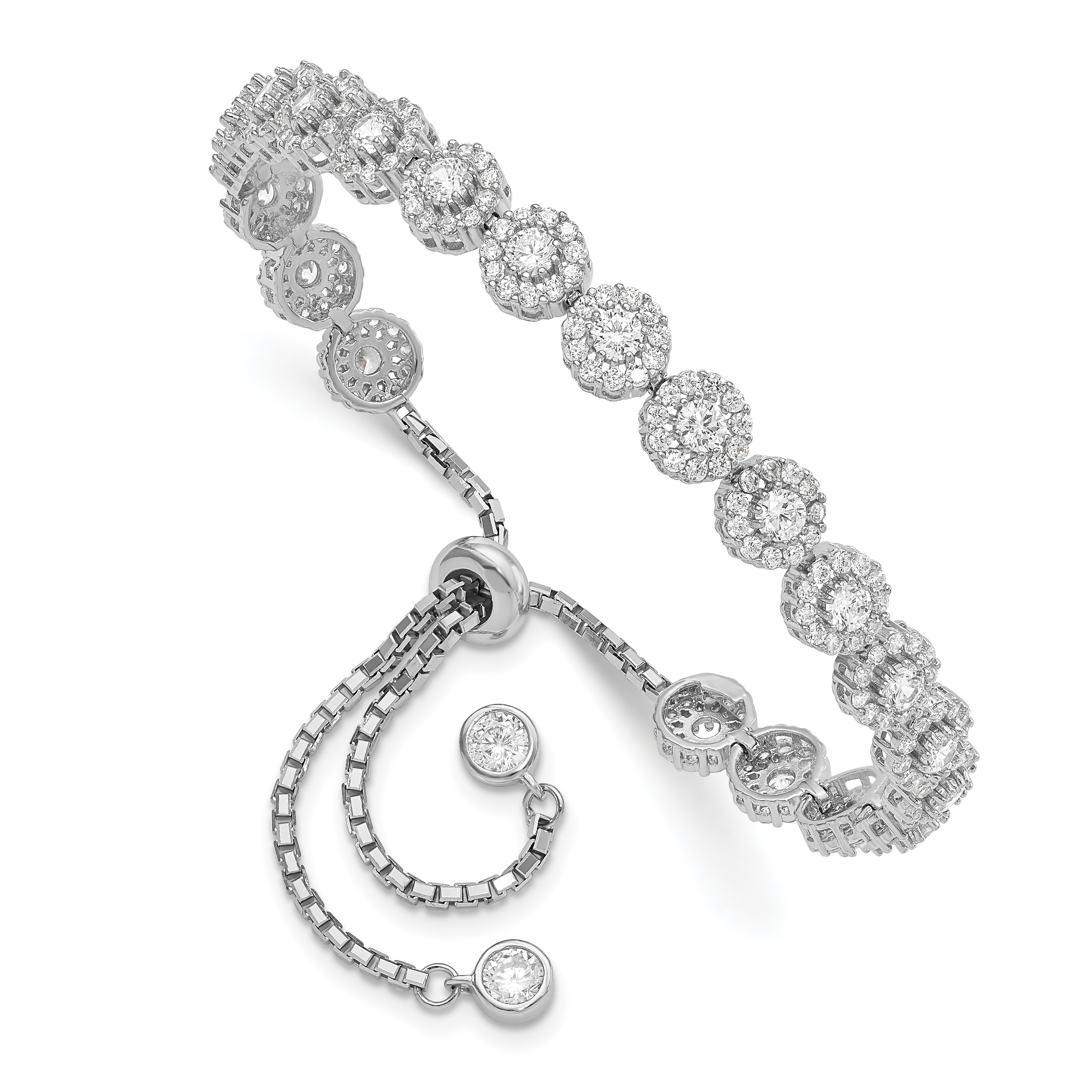 Sterling Silver Rhodium-plated CZ Halo Adjustable Bracelet (QG4781)