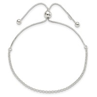 Sterling Silver Cable and Box Chain Adjustable Bolo Bracelet view 3