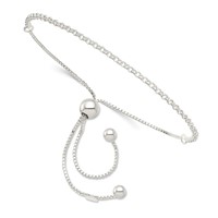 Sterling Silver Cable and Box Chain Adjustable Bolo Bracelet view 1