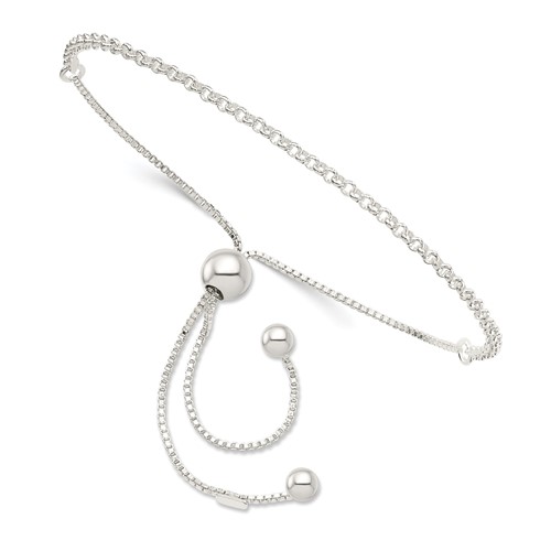 Sterling Silver Cable and Box Chain Adjustable Bolo Bracelet