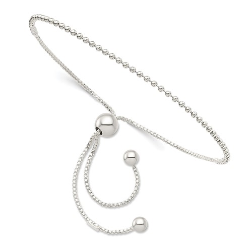 Sterling Silver Beaded and Box Chain Adjustable Bolo Bracelet