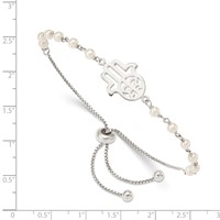 Sterling Silver Hamsa with 3-4mm Simulated Glass Pearl Adjustable Bolo Bracelet view 2