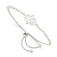Sterling Silver Hamsa with 3-4mm Simulated Glass Pearl Adjustable Bolo Bracelet view 1