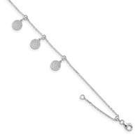 Sterling Silver Rhodium-plated CZ Circle Dangle Adjustable Bracelet - 8.5in view 1