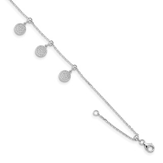 Sterling Silver Rhodium-plated CZ Circle Dangle 8.5in Adjustable Bracelet