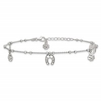 Sterling Silver Rhodium-plated Clover Horseshoe Plus 1 Inch Extender - Total 10 Inch Anklet, 9" view 3