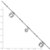 Sterling Silver Rhodium-plated Clover Horseshoe Plus 1 Inch Extender - Total 10 Inch Anklet, 9" view 4