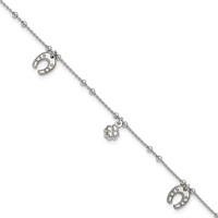 Sterling Silver Rhodium-plated Clover Horseshoe Plus 1 Inch Extender - Total 10 Inch Anklet, 9" view 1