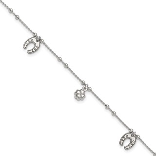 Sterling Silver Rhodium-plated Clover/Horseshoe 9 inch Plus 1 inch Extender - Total 10 inch Anklet