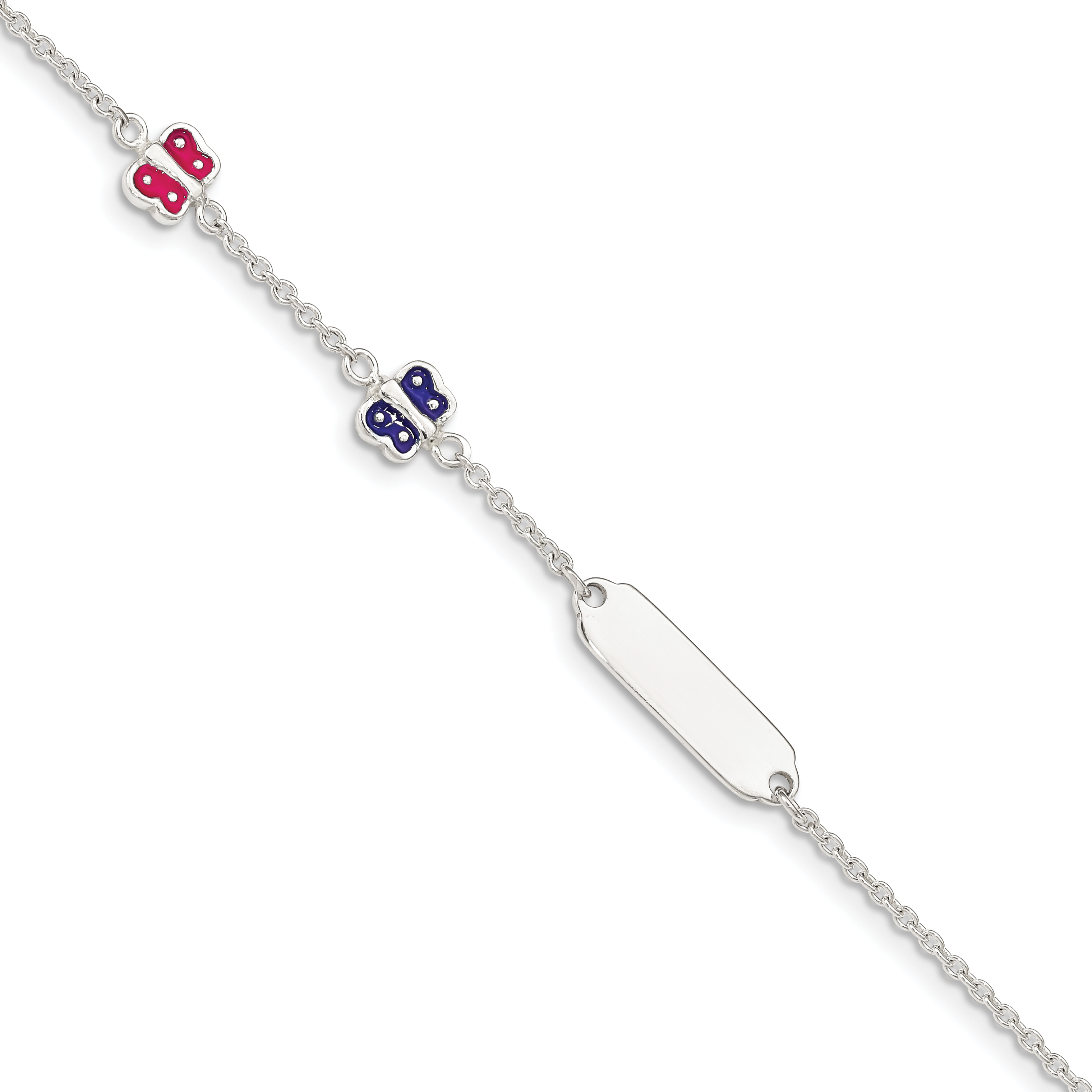 Sterling Silver Enamel Butterfly w/ 1in ext Childs ID Bracelet (QG4800-5.5)