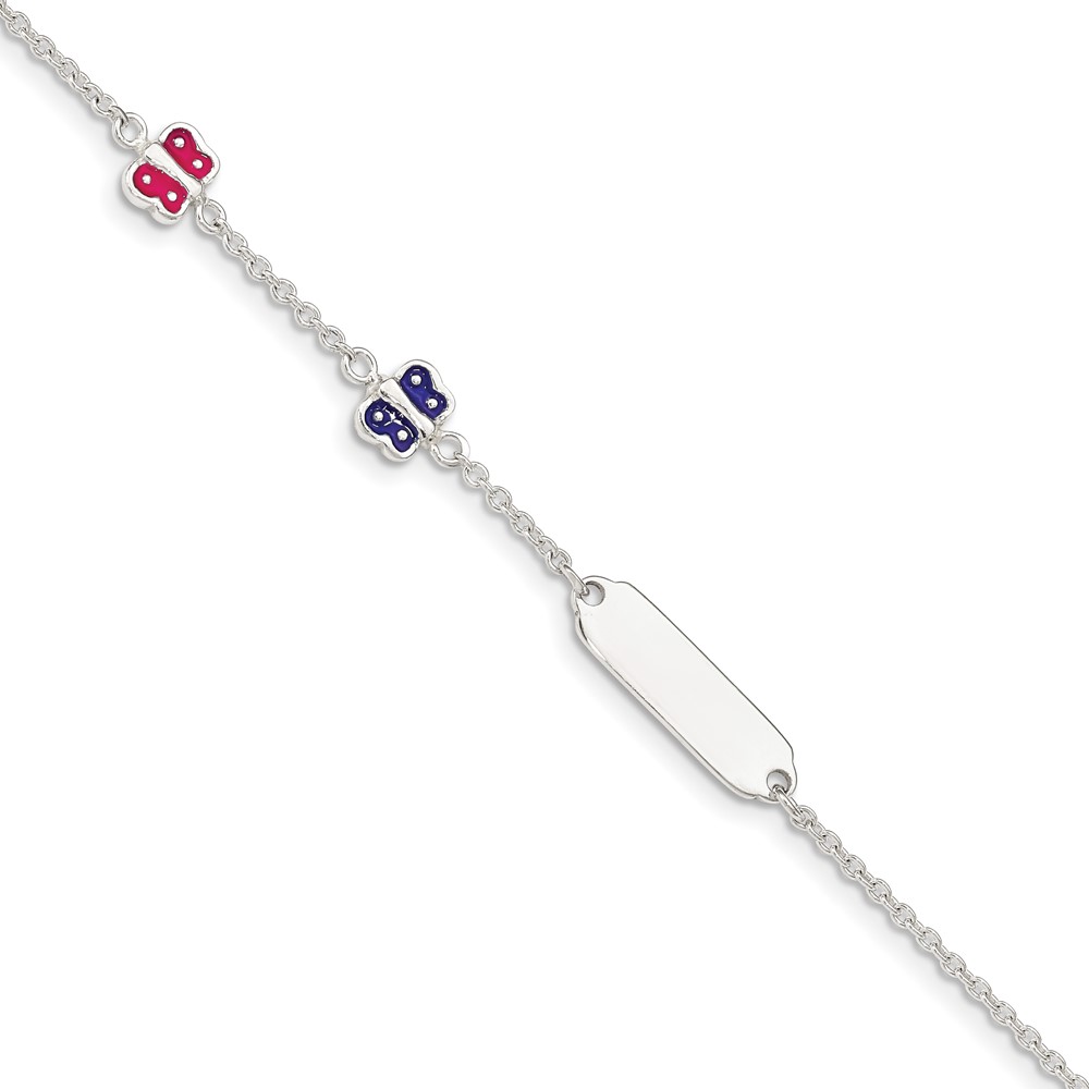 Sterling Silver Enamel Butterfly w/ 1in ext Childs ID Bracelet (QG4800-5.5)