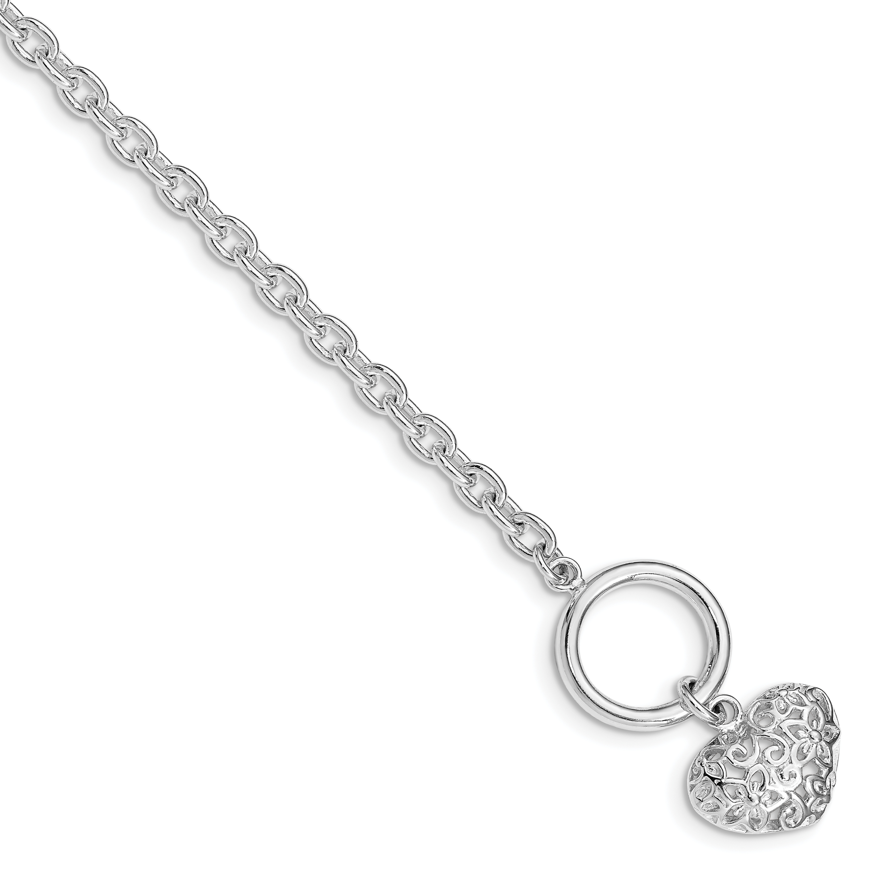 Sterling Silver Polished Heart Bracelet (QG4849-7.5)