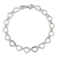 Sterling Silver Polished 7mm Heart Link Bracelet - 7in view 4