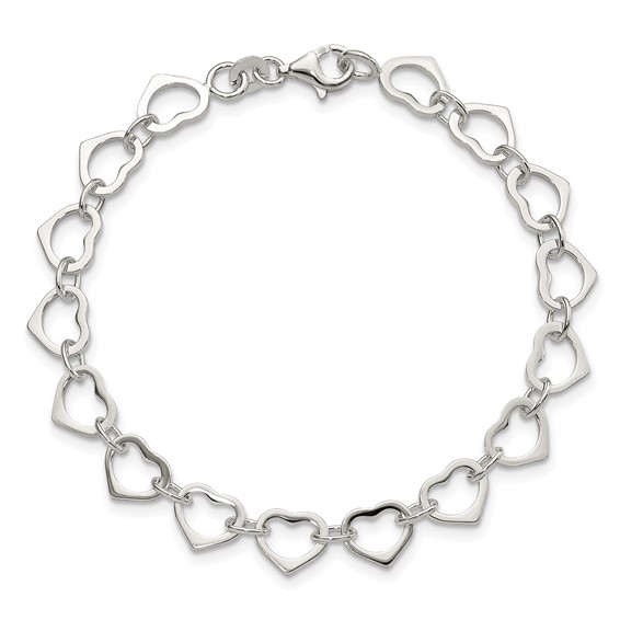 Sterling Silver Polished Heart Bracelet