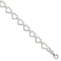 Sterling Silver Polished 7mm Heart Link Bracelet - 7in view 1
