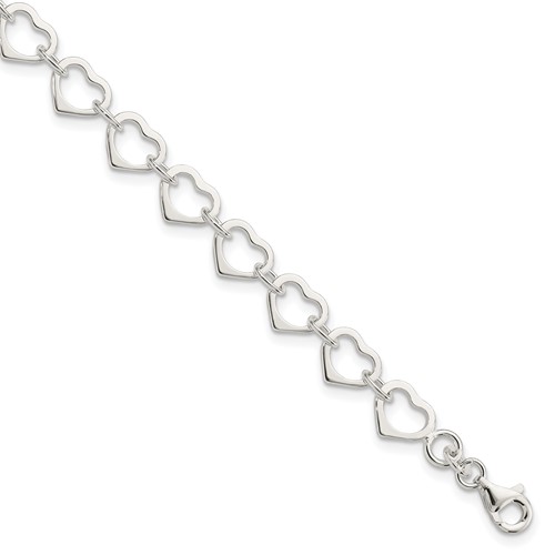 Sterling Silver Polished 7mm Heart Link Bracelet, 7"