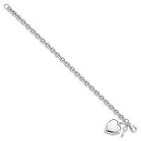 Sterling Silver Rhodium-plated Puffed Heart Locket & Key Dangle Charms Link Bracelet, 7.25" view 2