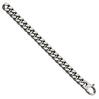 Sterling Silver Ruthenium-plated Antiqued Brushed 12.75mm Curb Link Mens Bracelet, 8.5" view 2