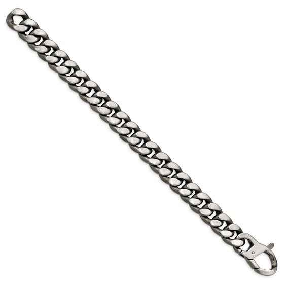 Sterling Silver Ruthenium/Antiqued Brushed Curb Link Bracelet