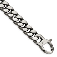 Sterling Silver Ruthenium-plated Antiqued Brushed 12.75mm Curb Link Mens Bracelet, 8.5" view 1