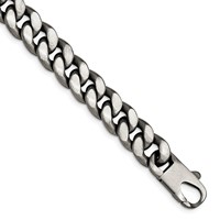 Sterling Silver Ruthenium-plated Antiqued Brushed 10.75mm Curb Link Mens Bracelet, 8.5" view 1