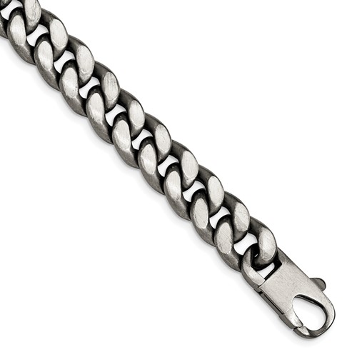 Sterling Silver Ruthenium-plated Antiqued Brushed 10.75mm Curb Link Mens Bracelet, 8.5"