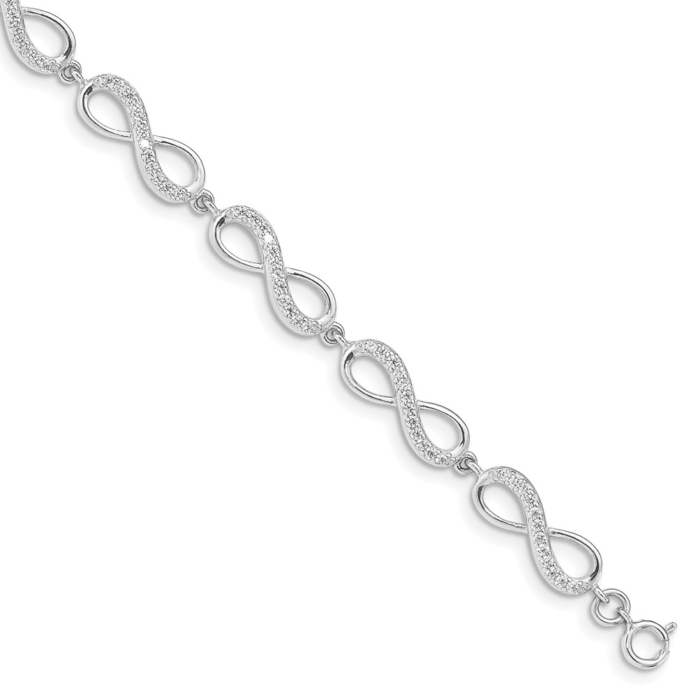 Sterling Silver Rhodium Plated CZ Infinity Bracelet