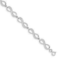 Sterling Silver Rhodium-plated CZ Infinity Link Bracelet - 7in view 1