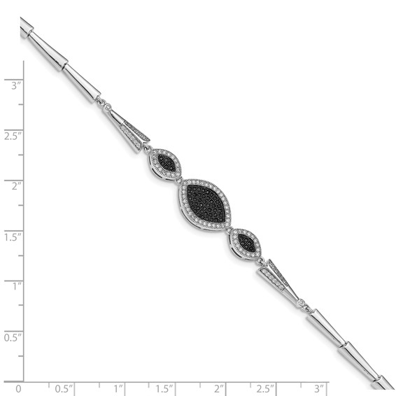 Sterling Silver Rhod-plated Polished Black and White CZ Bracelet