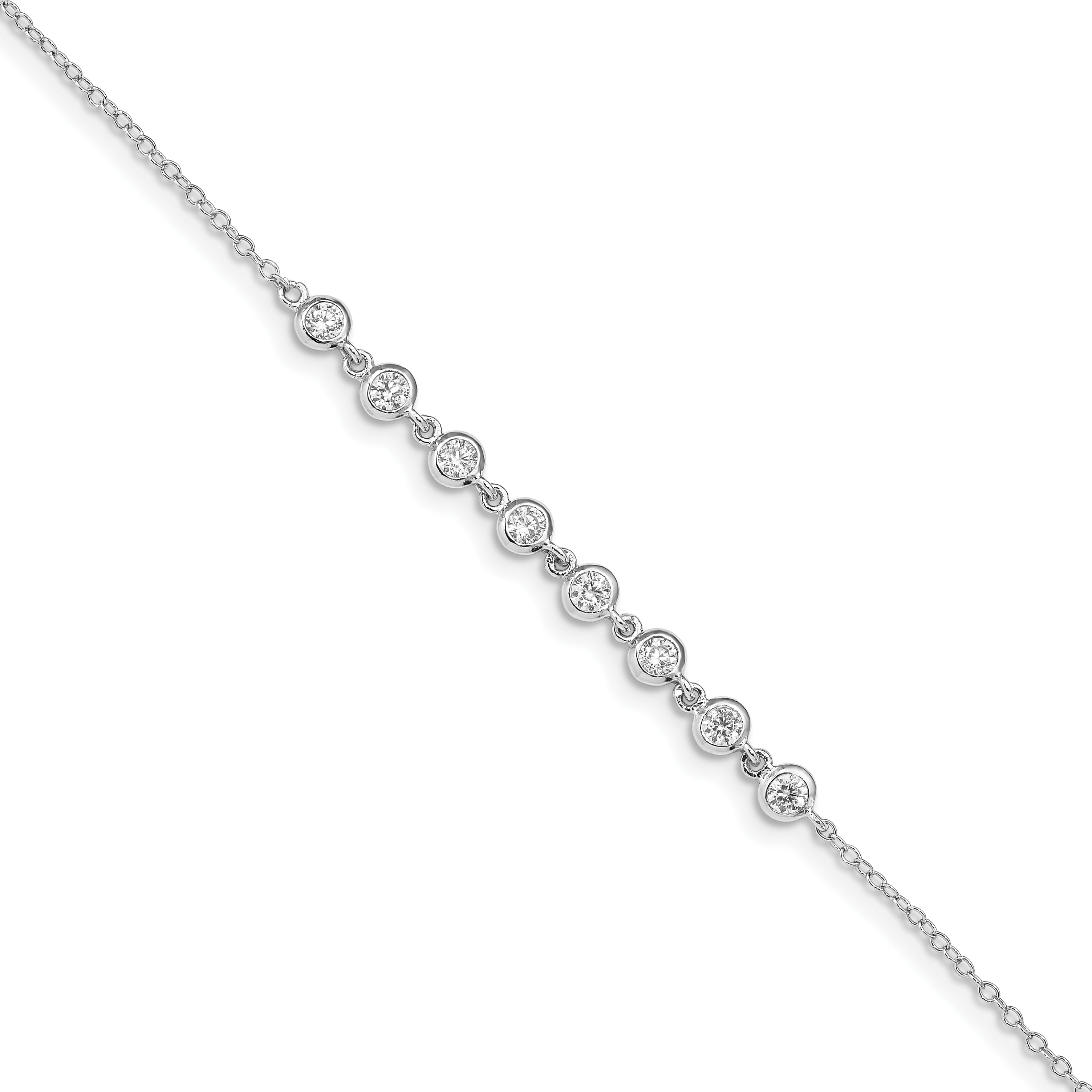 Sterling Silver Rhodium-plated Bezel CZ w/.5in ext Bracelet (QG4884-6.75)