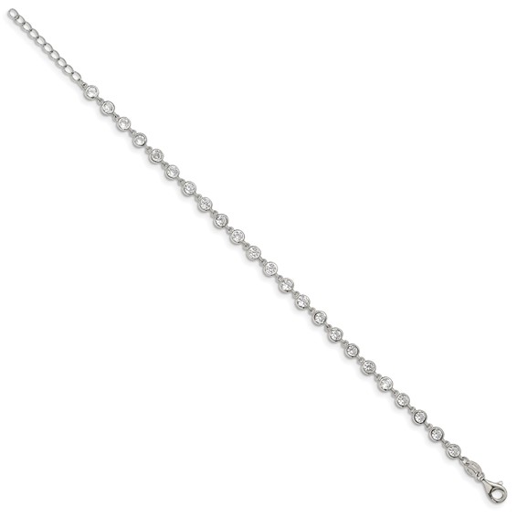Sterling Silver Rhodium-plated W/ 1 in ext. CZ Bracelet