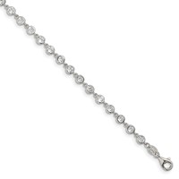 Sterling Silver Rhodium-plated Bezel CZ Bracelet with 1 Inch Extension, 7" view 1