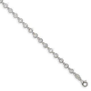 Sterling Silver Rhodium-plated W/ 1 in ext. CZ Bracelet