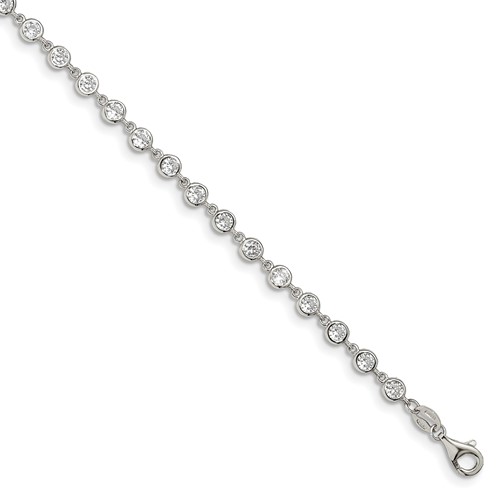 Sterling Silver Rhodium-plated Bezel CZ Bracelet with 1 Inch Extension, 7"