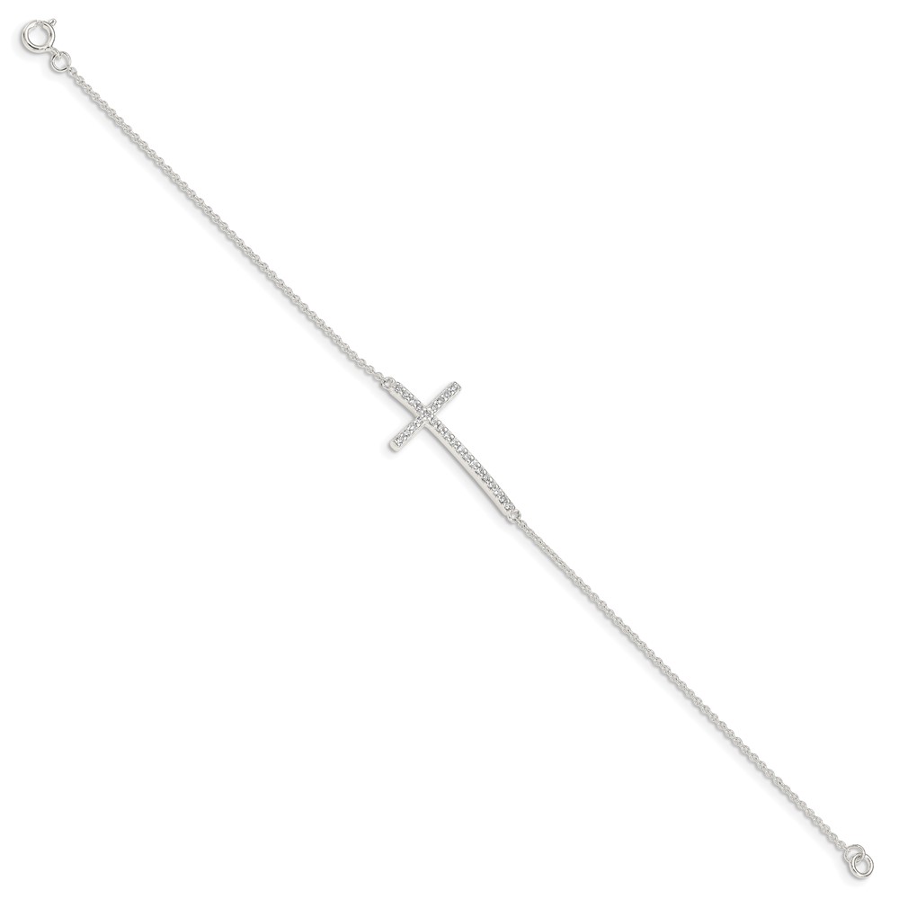 Sterling Silver CZ Cross Bracelet (QG4893-7)