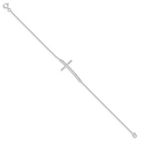 Sterling Silver Polished CZ Cross Bracelet - 7in view 2